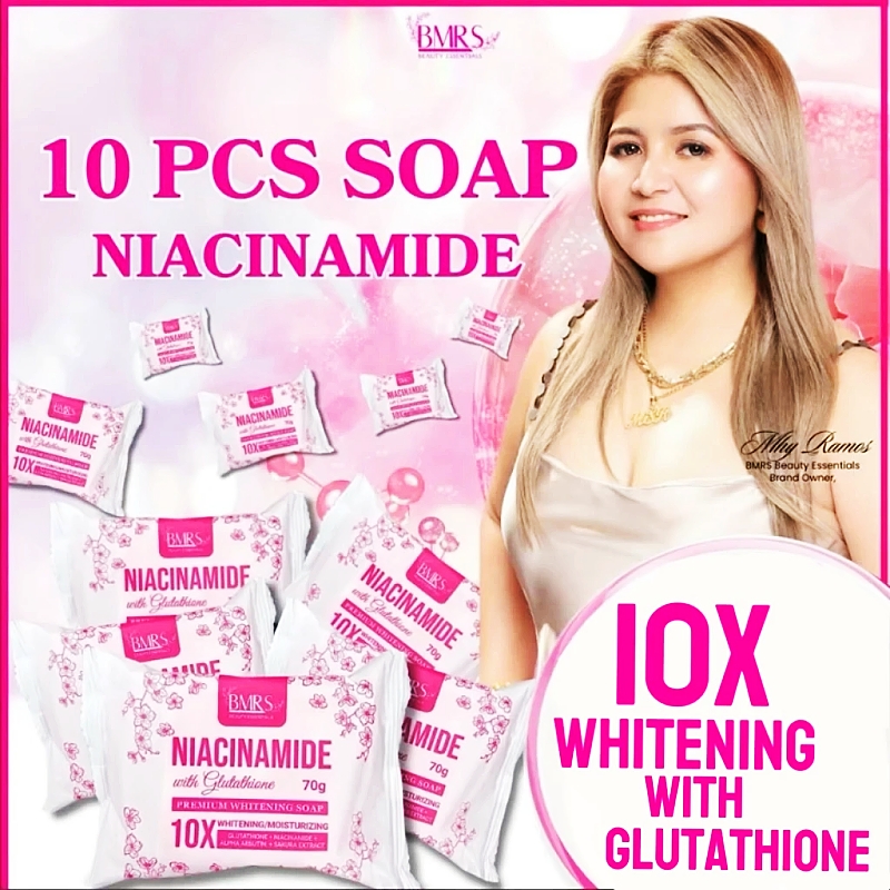 FreeShipping Philippines BUY 5 TAKE 5=10PCS BMRS Niacinamide Glutathione Soap 70g – 10x Whitening Power for Brighter Skin