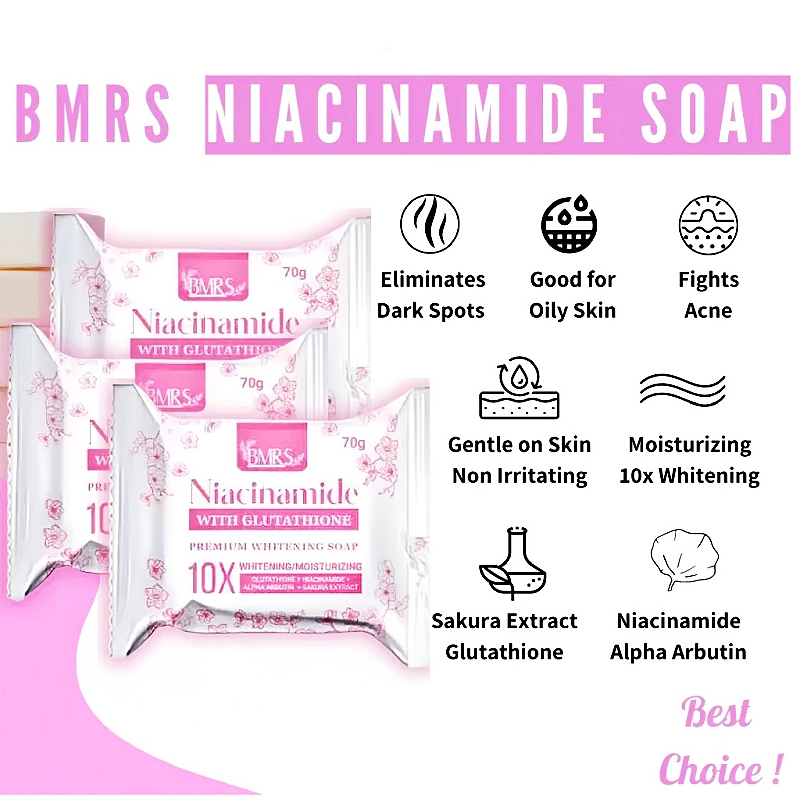 FreeShipping Philippines BUY 5 TAKE 5=10PCS BMRS Niacinamide Glutathione Soap 70g – 10x Whitening Power for Brighter Skin