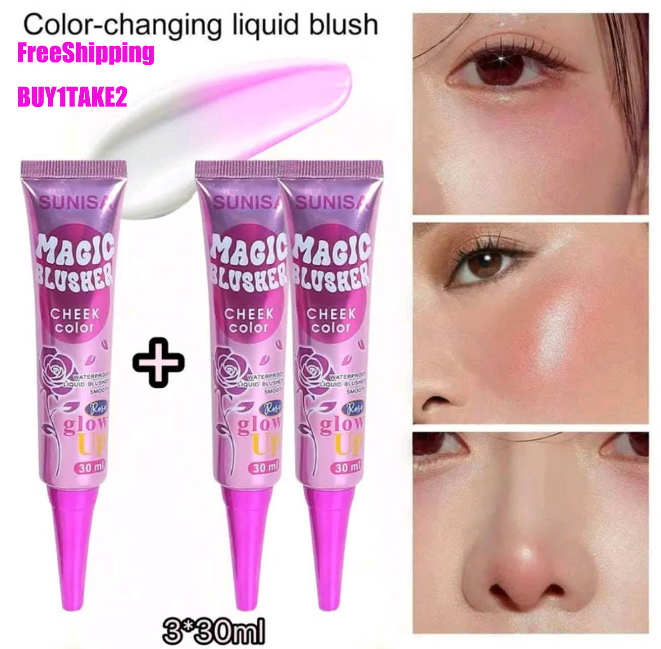 FreeShipping『BUY 1 TAKE 2』Sunisa Waterproof Magic Blusher Cheek Color Long Lasting Liquid Blusher Makeup Cosmetic 3*30ml